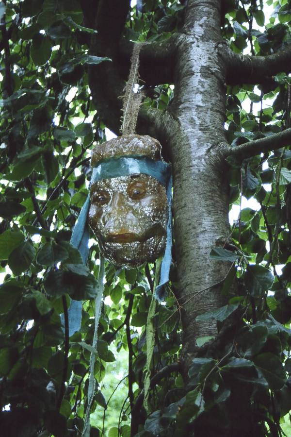 Spirit of the Tree III - temporary mixed media sculpture installation in a sculpture garden in Normandy