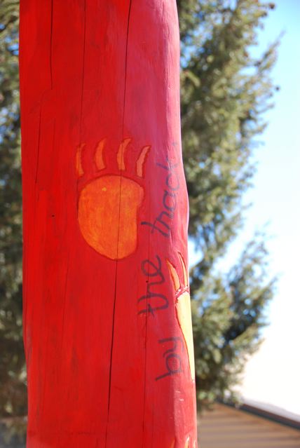 Calligraphy detail and pictograph of bear claw, respectively by Jennifer Dyer and Merrily Dunham. What made this public artwork special is that a great deal of attention was paid to ensure the inclusion of relevant local culture details. "We are known by the tracks we leave behind" is an old indian saying.