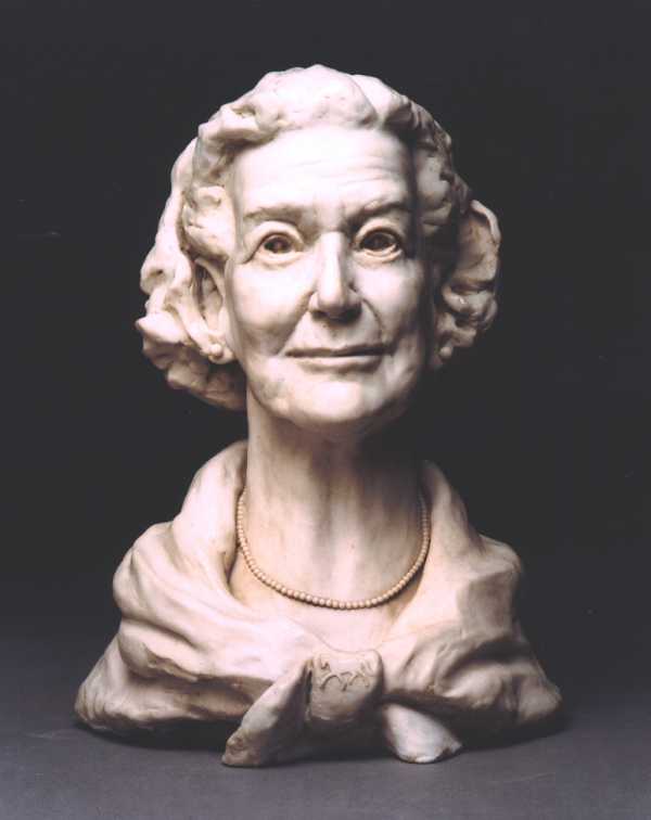 Front view of sculpture portrait of Mrs Margaret Lomas commissioned by one of her sons
