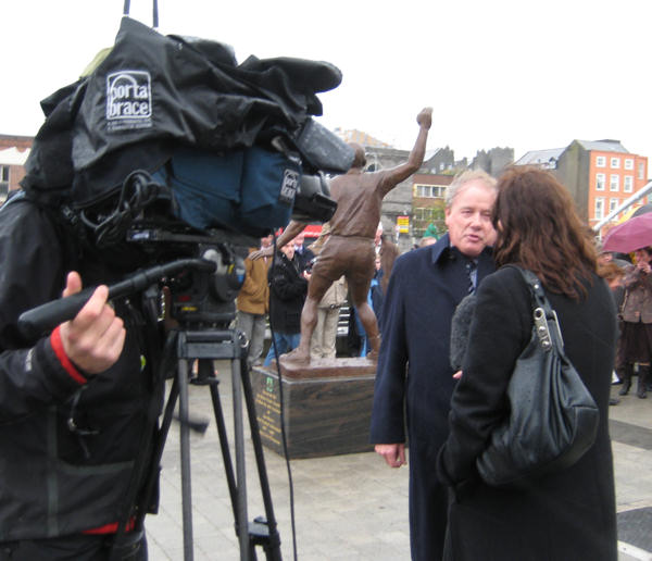 Former town councillor Frank Godfrey - the committee chairman, being interviewed by national Irish television RTE