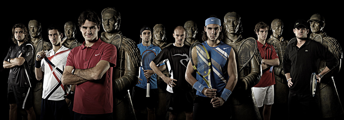 8 top tennis players qualified for Master Cup Shanghai along with their Tennis Warrior statues: Ferrer, Djokovic, Federer, Gonzalez, Davydenko, Nadal, Gasquet, Roddick